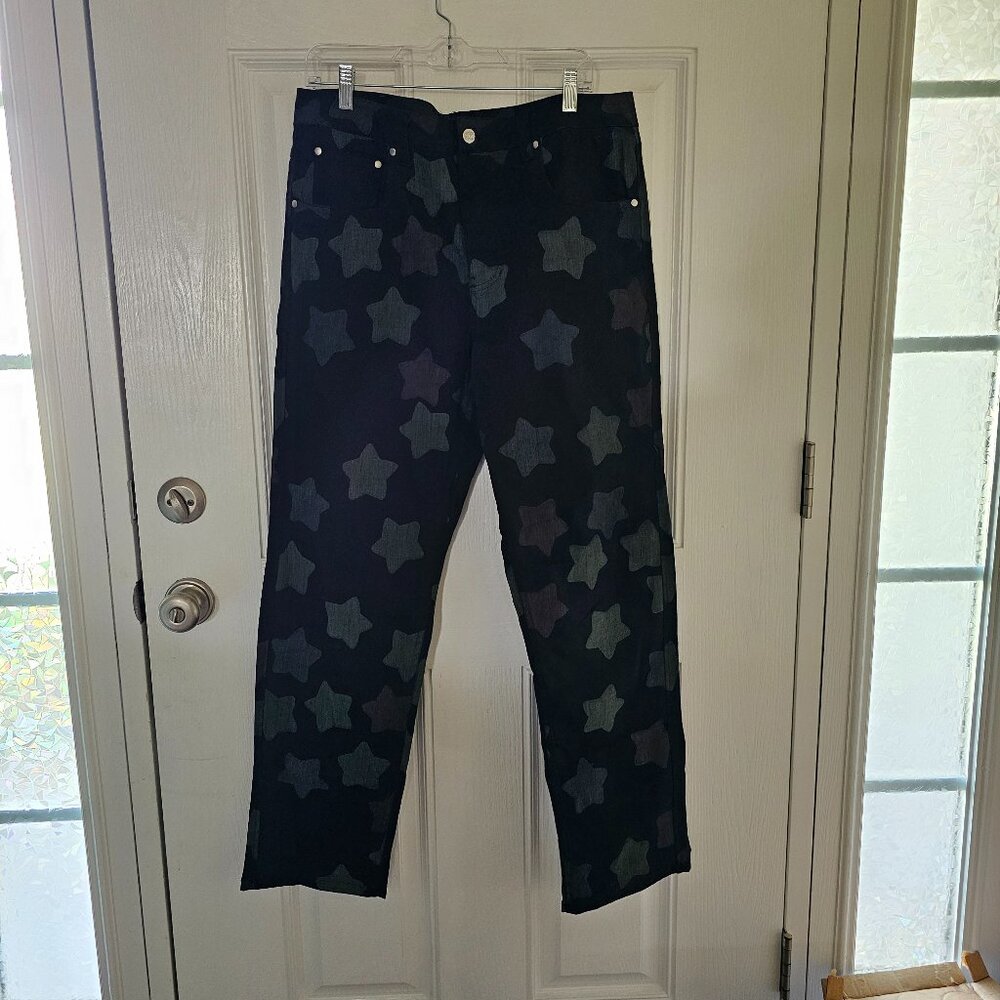 Men's Salem7 Glow In the Dark Star‎ Black Jeans Actual Size 37 Waist 31" Inseam